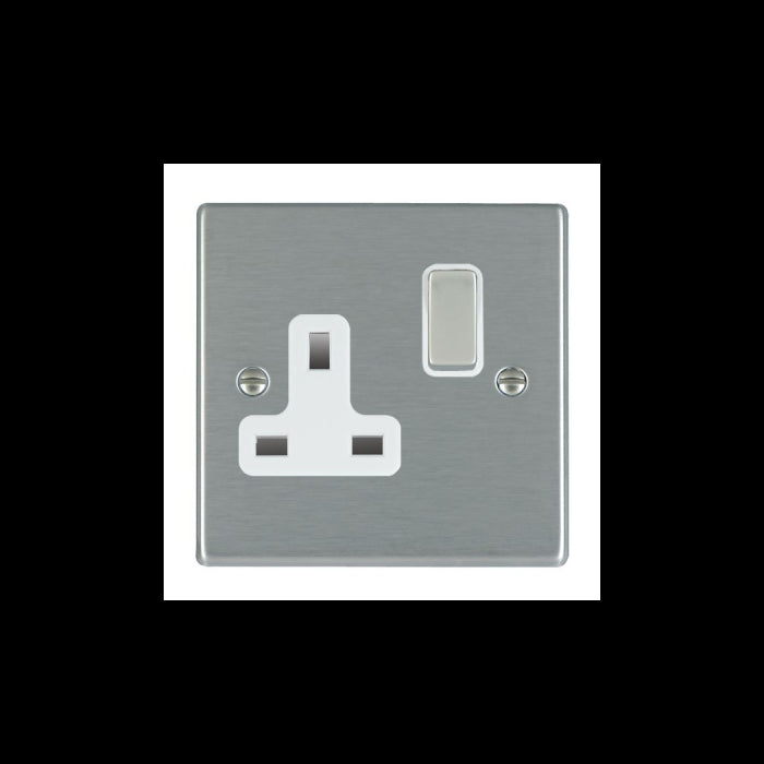 Hamilton 74SS1SS-W 1 Gang 13A DP Switched Socket - Satin Steel & White Inserts