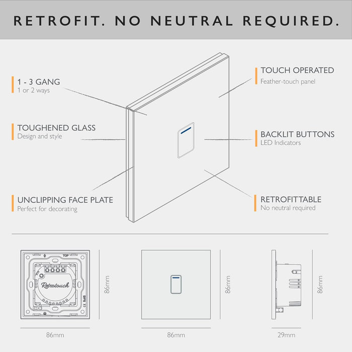 Retrotouch Crystal Touch Switch 240v 1G 2W Grey