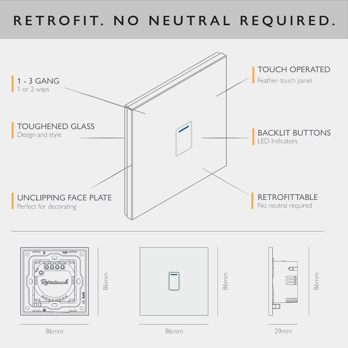 Retrotouch Crystal  Touch Switch 240v 1G 2W Brass