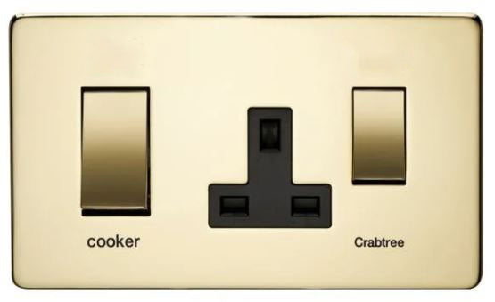 Crabtree 7521/PB Polished Brass 45A Switch 13A Socket Cooker Control Unit