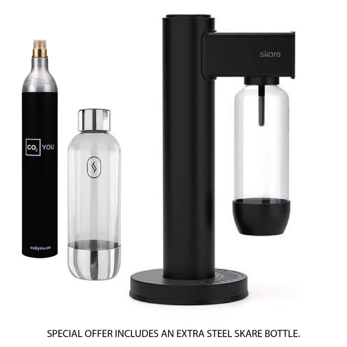 Skare Soda Maker 2 Water Carbonator with 2 Included Water Bottles & 12cl Gas Cylinder - Black