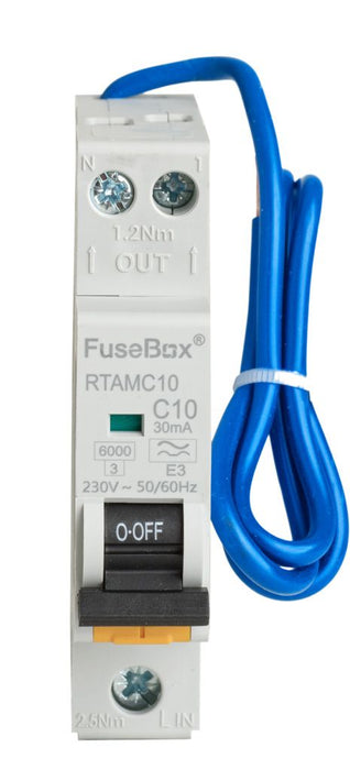 FuseBox RTAMC10 C10 Mini RCBO 6kA 2 Pole 10A C-Curve Type A