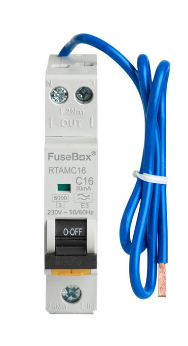 FuseBox RTAMC16 C16 Mini RCBO 6kA 2 Pole16A C-Curve Type A