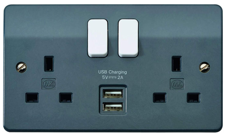 MK K2744GRA 2 Gang Double Pole with 2 x USB Charging Ports
