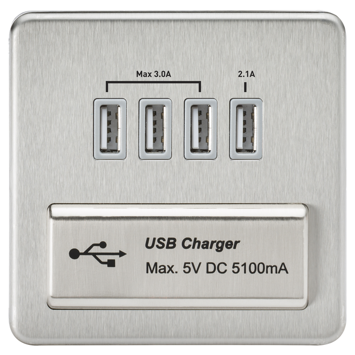 Knightsbridge SFQUADBC 1G Quad USB Charger Outlet Brushed Chrome MLA - SND Electrical Ltd