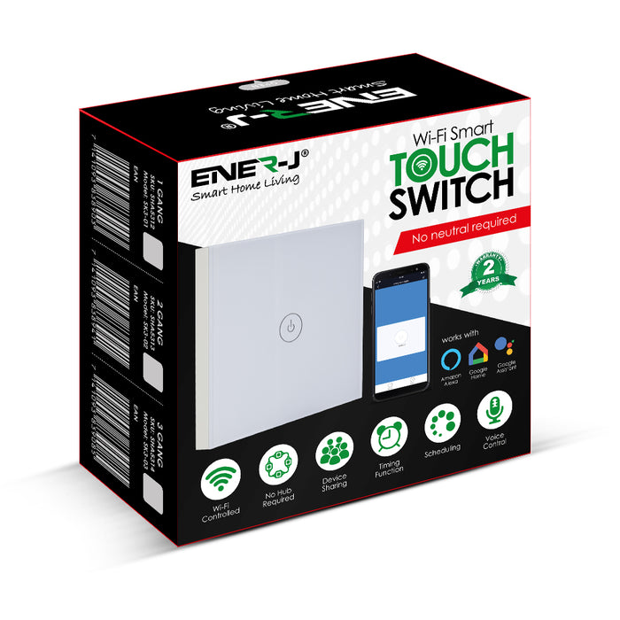 Ener-J Smart 2 Gang Touch Glass Switch (No Neutral Required) SHA5313