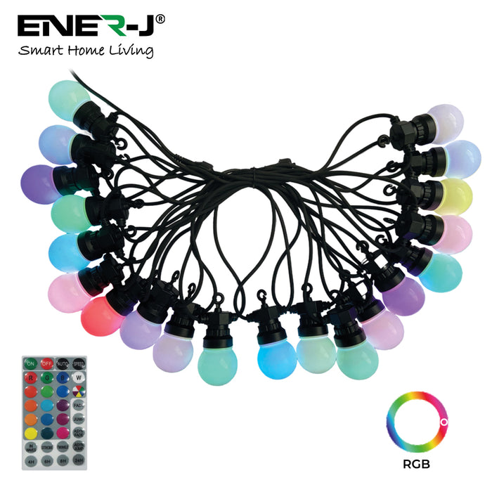 Ener-J 13 Meters RGB String Light Kit, 5V 5W (20 RGB Bulbs + IR Remote + UK Power Supply)