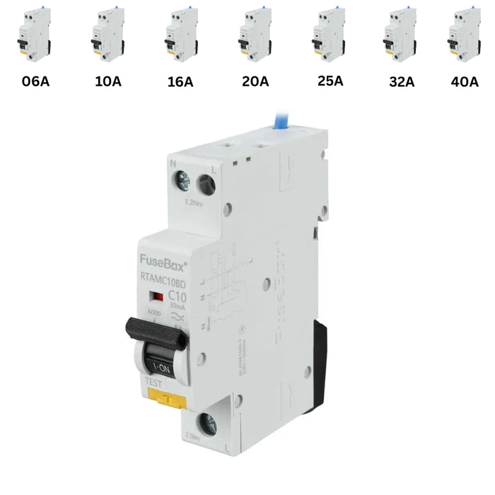 FuseBox RCBO Type A 30mA 6kA – C Curve (6A to 40A) | Bi-Directional Series