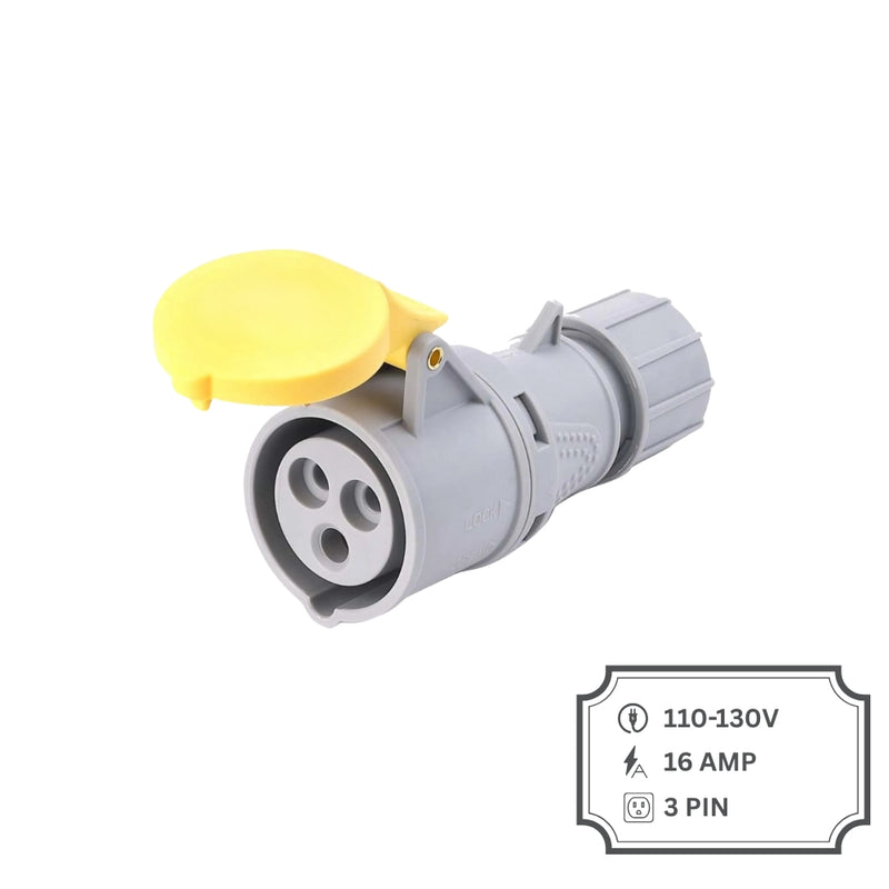 Yellow Industrial Speed Fit Three Pin Coupler IP44 16A 110V