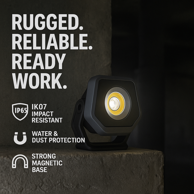 Mini Magnetic LED Work Light 1000 Lumens – Rechargeable, Portable, Waterproof IP65, 7H Runtime, Durable IK07 Housing
