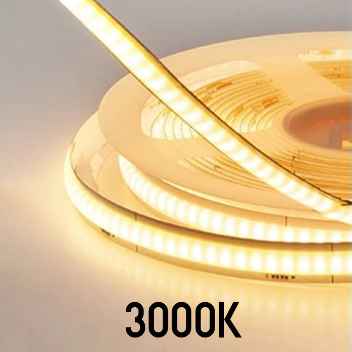 LED COB Strip 3000K Light, Seamless, 8mm Wide IP20 5M Reel