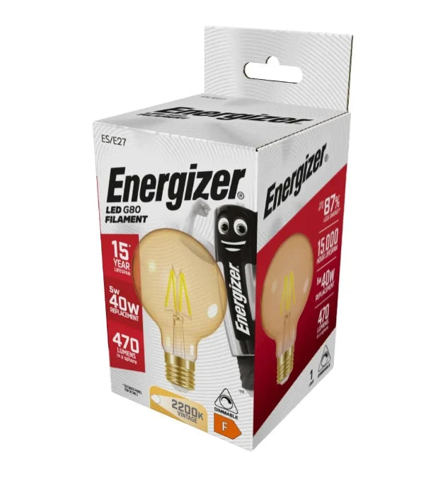 Energizer Gold G80 E27 Dimmable LED Filament Bulb 5W 2200K (S15027)
