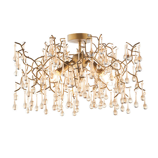 Antique Gold Champagne Teardrop Semi-Flush Chandelier
