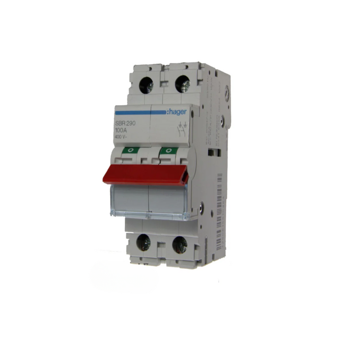 Hager SBR290 100A 2-Pole, Modular Switch with Red Toggle