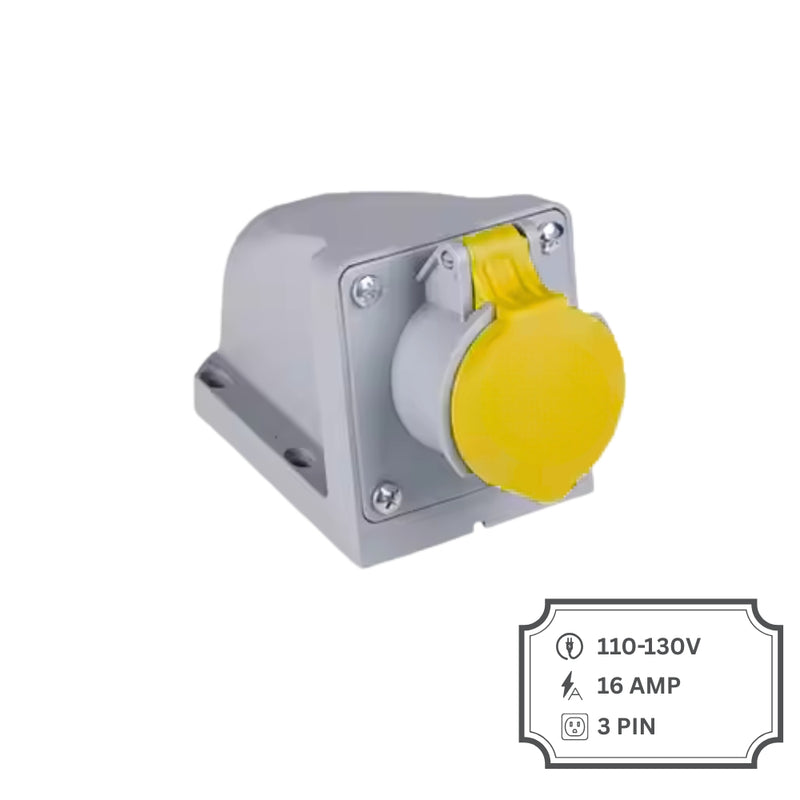 Yellow Industrial 32A 3 Pin 110V IP44 Wall Mounted Socket