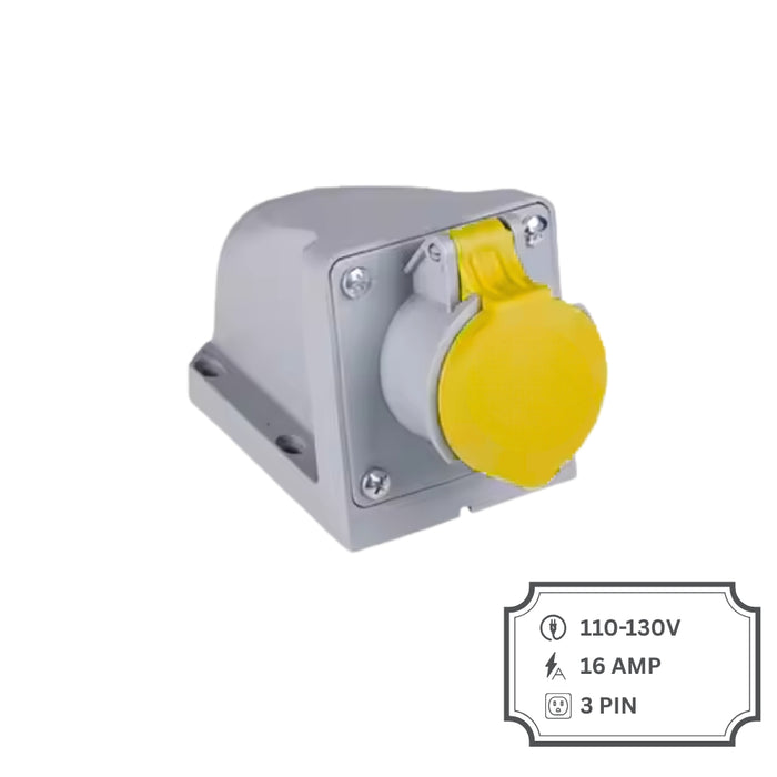 Yellow Industrial 32A 3 Pin 110V IP44 Wall Mounted Socket