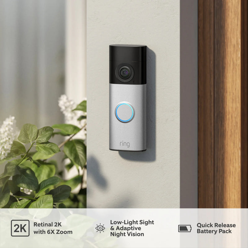 Ring Video Doorbell Plus - 2K Battery (Nickel Silver)