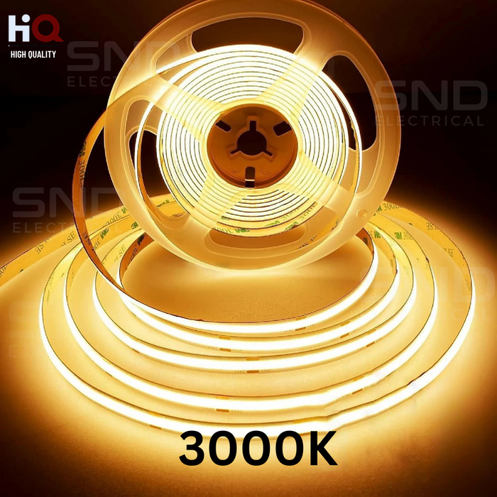 Ener-J 12V COB LED Strip Light with 300 LEDs/M. 10W/M, 1100lm/M CRI 90-92, 3000K