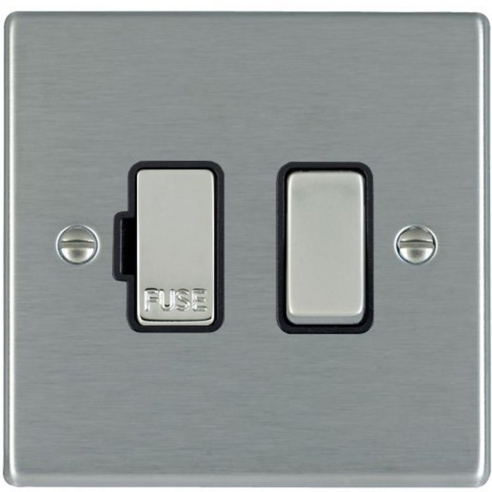 Hamilton 74SPSS-B 1 Gang 13A DP Fused Spur - Satin Steel & Black Inserts