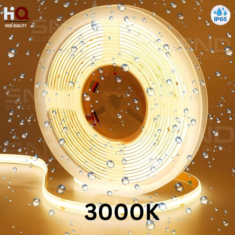 LED COB Strip 3000K, Seamless, 10mm Wide IP65 5M Reel
