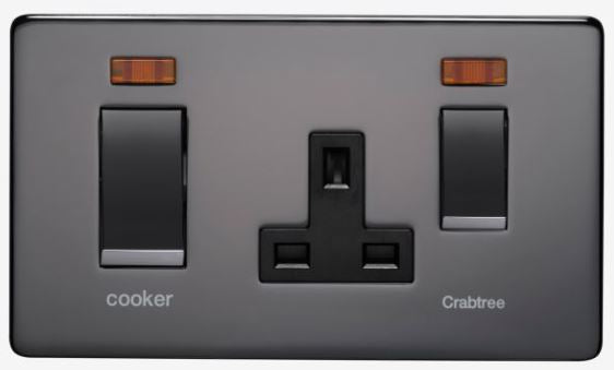 Crabtree Platinum 7521/3BKN 45A DP Switch + Socket with Neon Black Nickel
