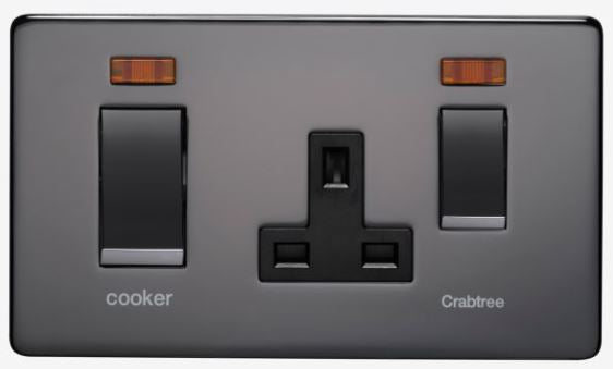 Crabtree Platinum 7521-3 45A DP Switch + Socket Satin With Neon Chrome