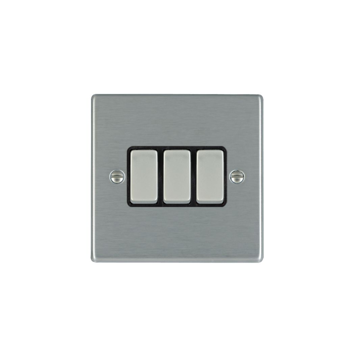 Hamilton 74R23SS-B 3 Gang 10AX 2 Way Rocker Switch - Satin Steel & Black Inserts