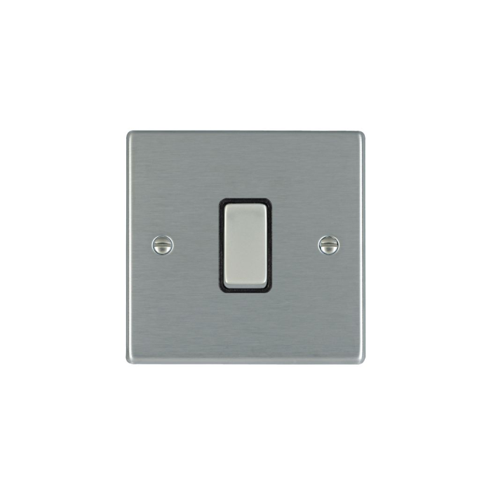 Hamilton 74R21SS-B 1 Gang 10AX 2 Way Single Pole Rocker Switch - Satin Steel & Black Inserts
