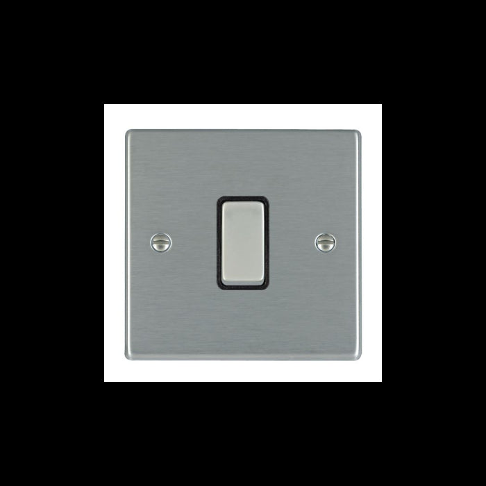Hamilton 74R21SS-B 1 Gang 10AX 2 Way Single Pole Rocker Switch - Satin Steel & Black Inserts