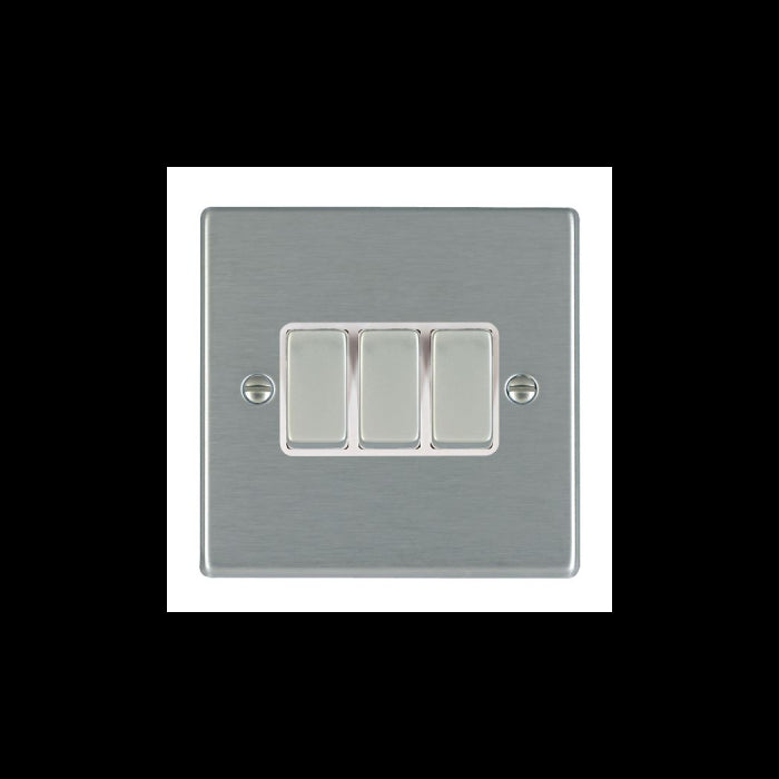 Hamilton 74R23SS-W 3 Gang 10AX 2 Way Rocker Switch - Satin Steel & White Inserts