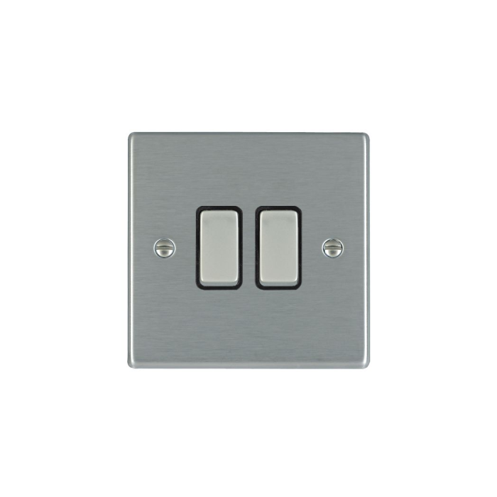 Hamilton 74R22SS-B 2 Gang 10AX 2 Way Rocker Switch - Satin Steel & Black Inserts