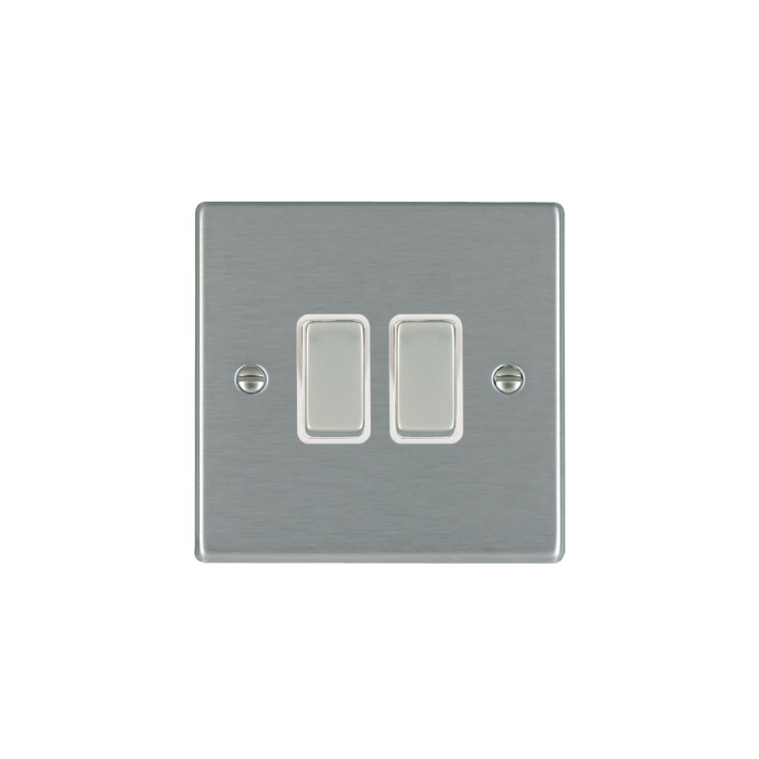 Hamilton 74R22SS-W 2 Gang 10AX 2 Way Rocker Switch - Satin Steel & White Inserts