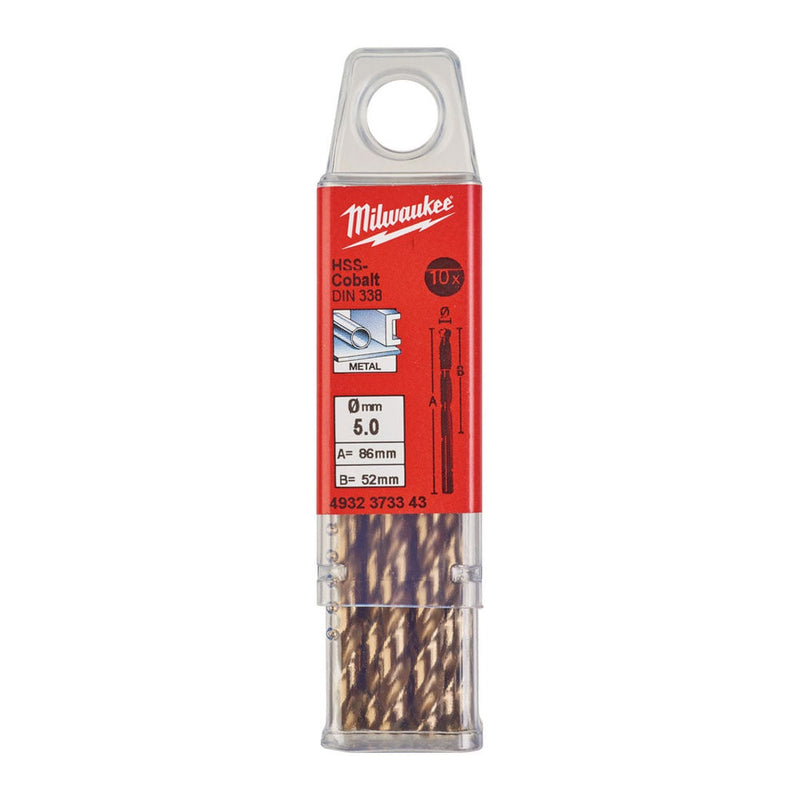 Milwaukee RED COBALT 5.0mm HSS-G metal drill bits 10 pack