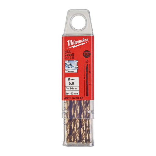 Milwaukee RED COBALT 5.0mm HSS-G metal drill bits 10 pack