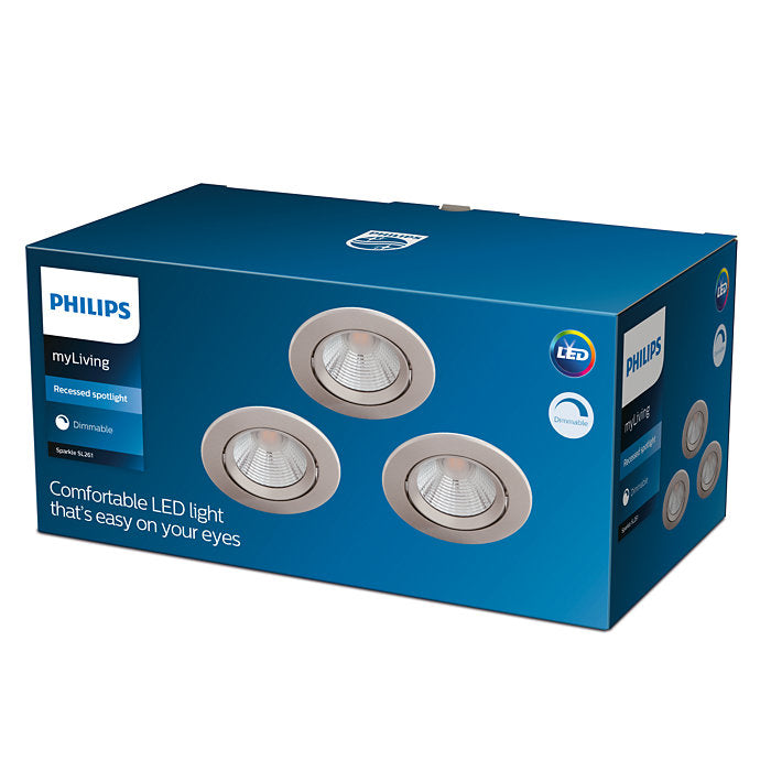 Philips SL261 Sparkle Recessed Spotlight 5.5W 27K White - 3 Pack