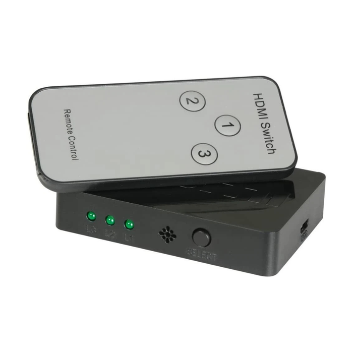 AV Link Mini HDMI 4k Full HD Switch Splitter 3 x 1 with IR Remote Control - Powerless