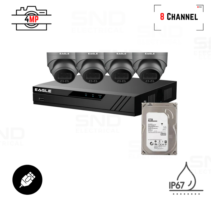 NEW**Eagle 4MP IP Full-Colour CCTV Kit Grey (2TB)