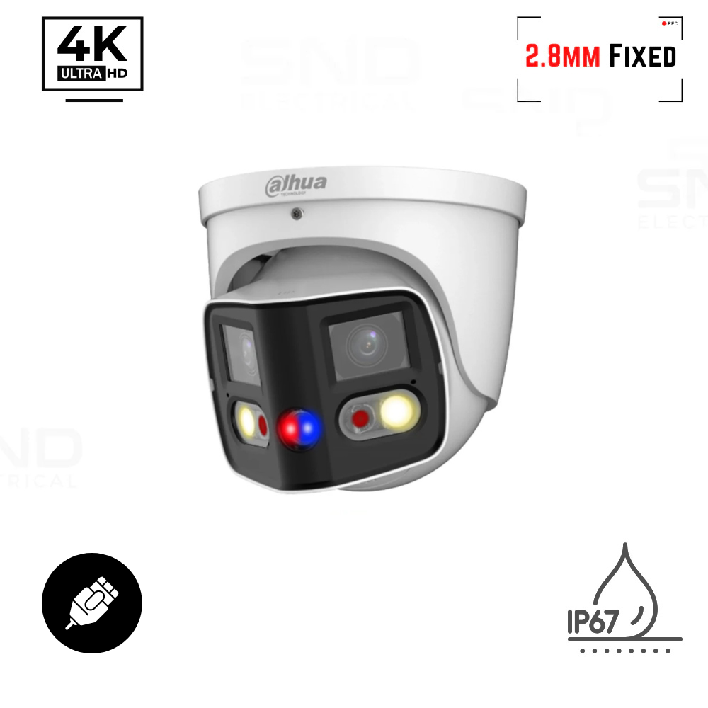 Dahua 8MP TiOC Duo 180° Splicing Fixed-Focal Eyeball PoE WizSense Camera IPC-PDW3849-A180-AS-PV