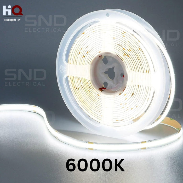 LED COB Strip 6000K Light, Seamless, 8mm Wide IP20 5M Reel
