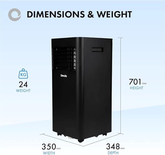 Devola DVAC09CB Portable Air Conditioner with WiFi – 9,000 BTU, 4-in-1 Cooling, Dehumidifier & Fan, Black