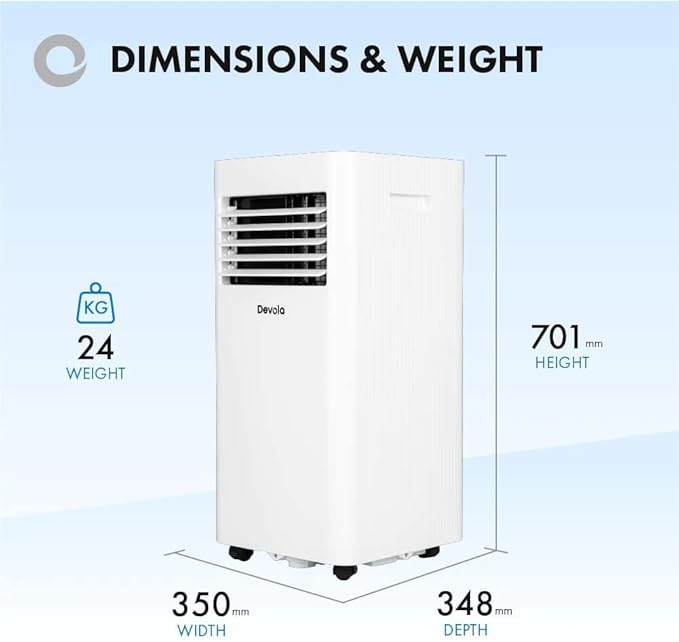 Devola DVAC09CW Portable Air Conditioner with WiFi – 9,000 BTU, 4-in-1 Cooling, Dehumidifier & Fan, White