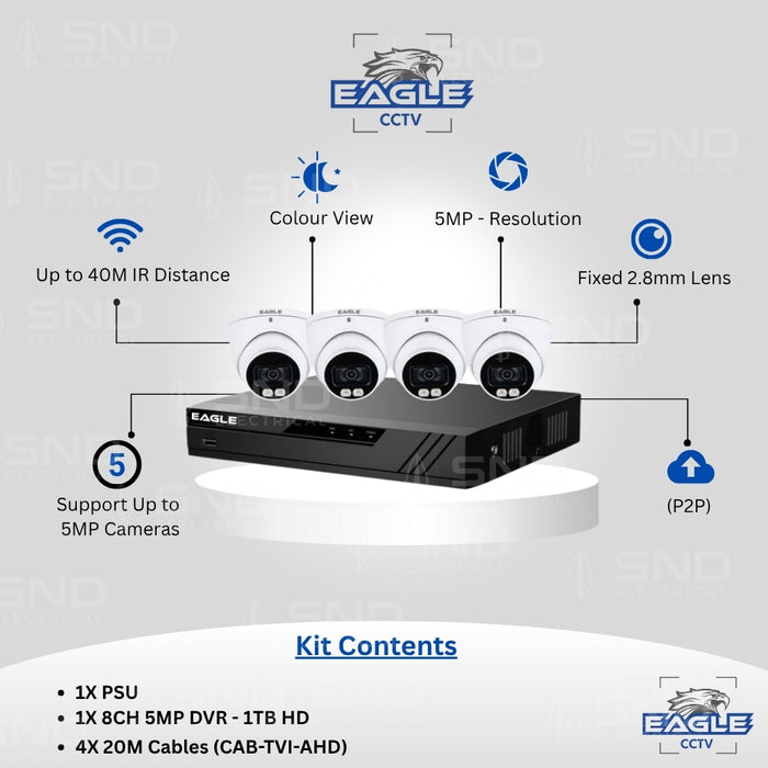 Eagle Colourview Plus Turret White Camera CCTV System | CVPLUS-8-4DOME-1TB