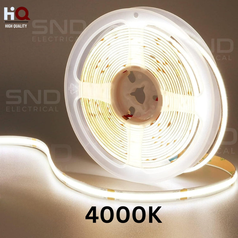 LED COB Strip 4000K Light, Seamless, 8mm Wide IP20 5M Reel