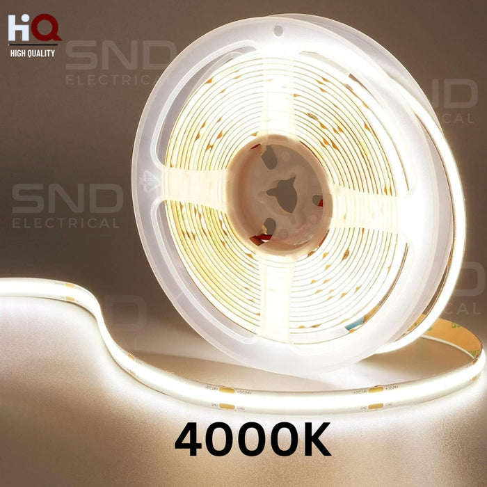 LED COB Strip 4000K Light, Seamless, 8mm Wide IP20 5M Reel