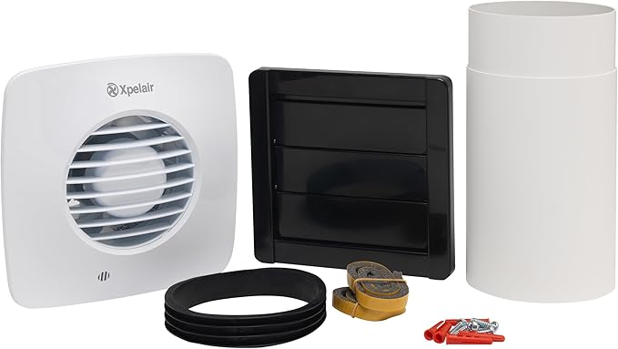 Xpelair Simply Silent DX100TS White Square Dual Speed Axial Extractor Fan With Adjustable Timer