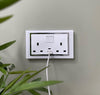 Retrotouch Crystal 13A Double Socket with 3.1A Dual USB & USBC - White, Glass and Chrome Trim