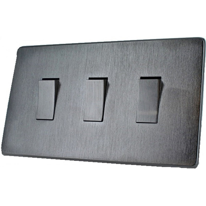 Crabtree 7173/2BKN 3Gang 10Amp 2Way Switch (Twin Plate) Black Nickel