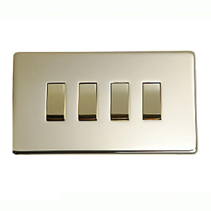 Crabtree Platinum 7174-PB 4Gang 20Amp DP Switch Polished Brass
