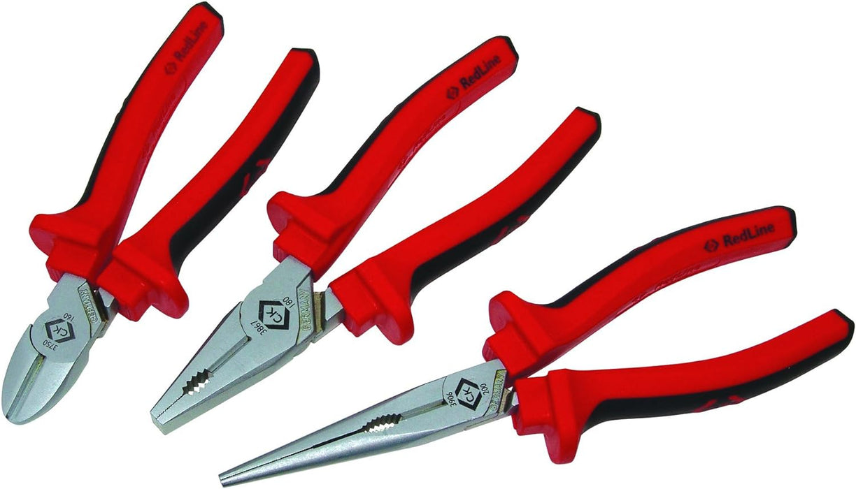 CK Tools T3803 RedLine 3 Piece Plier Set with Cutting, Snipe Nose & Combination Pliers