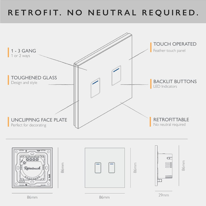 Retrotouch Crystal Touch Switch 240v 2G 1W Grey